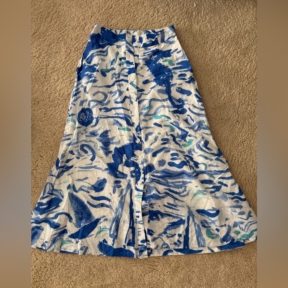 NWOT Anthropologie Maeve Women’s Blue A-line Button-Front Midi Skirt